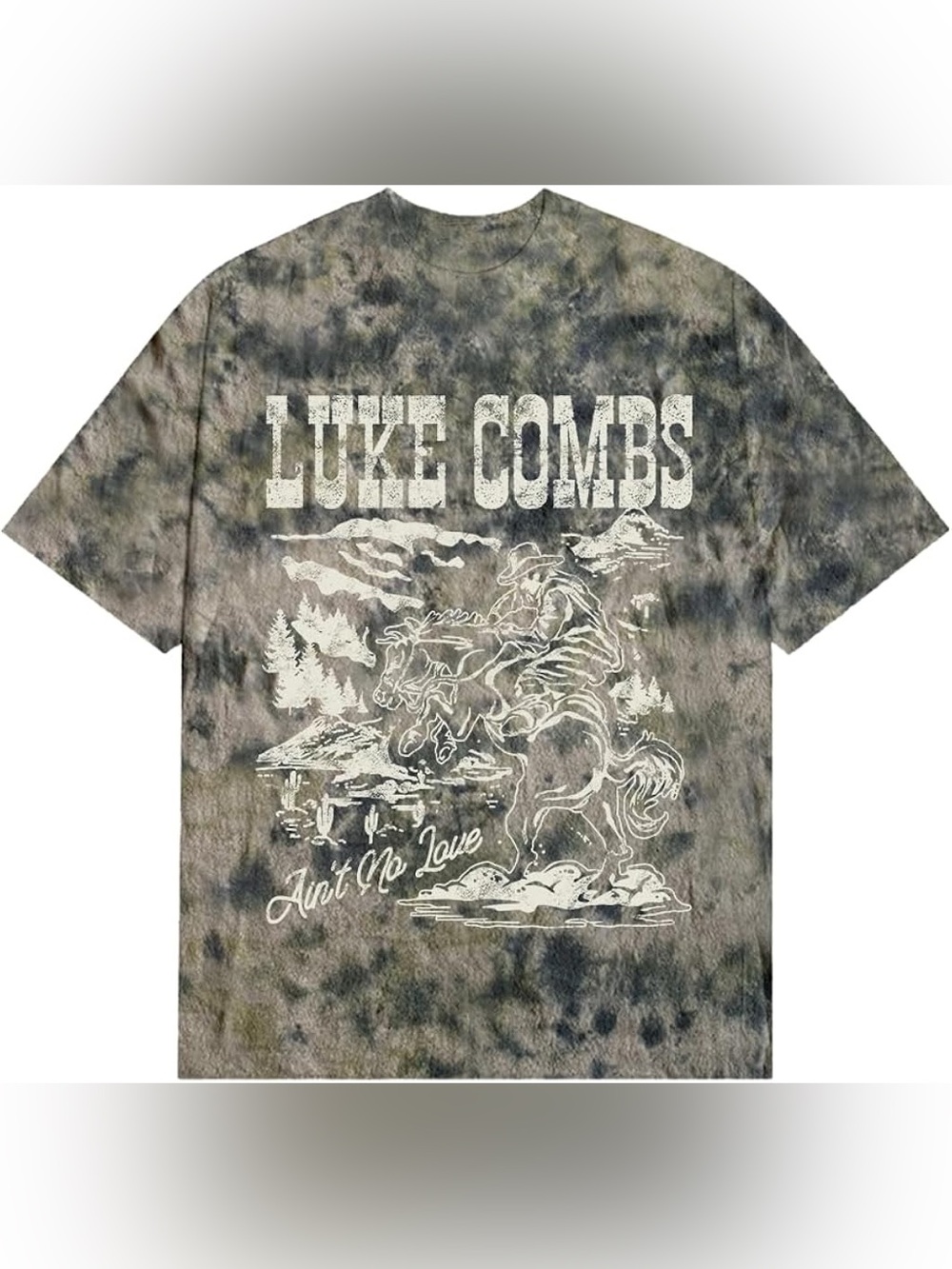 NWOT Luke Combs Ain't No Love T Shirt Grey Tie Dye / Camo Wash Cowboy Graphic